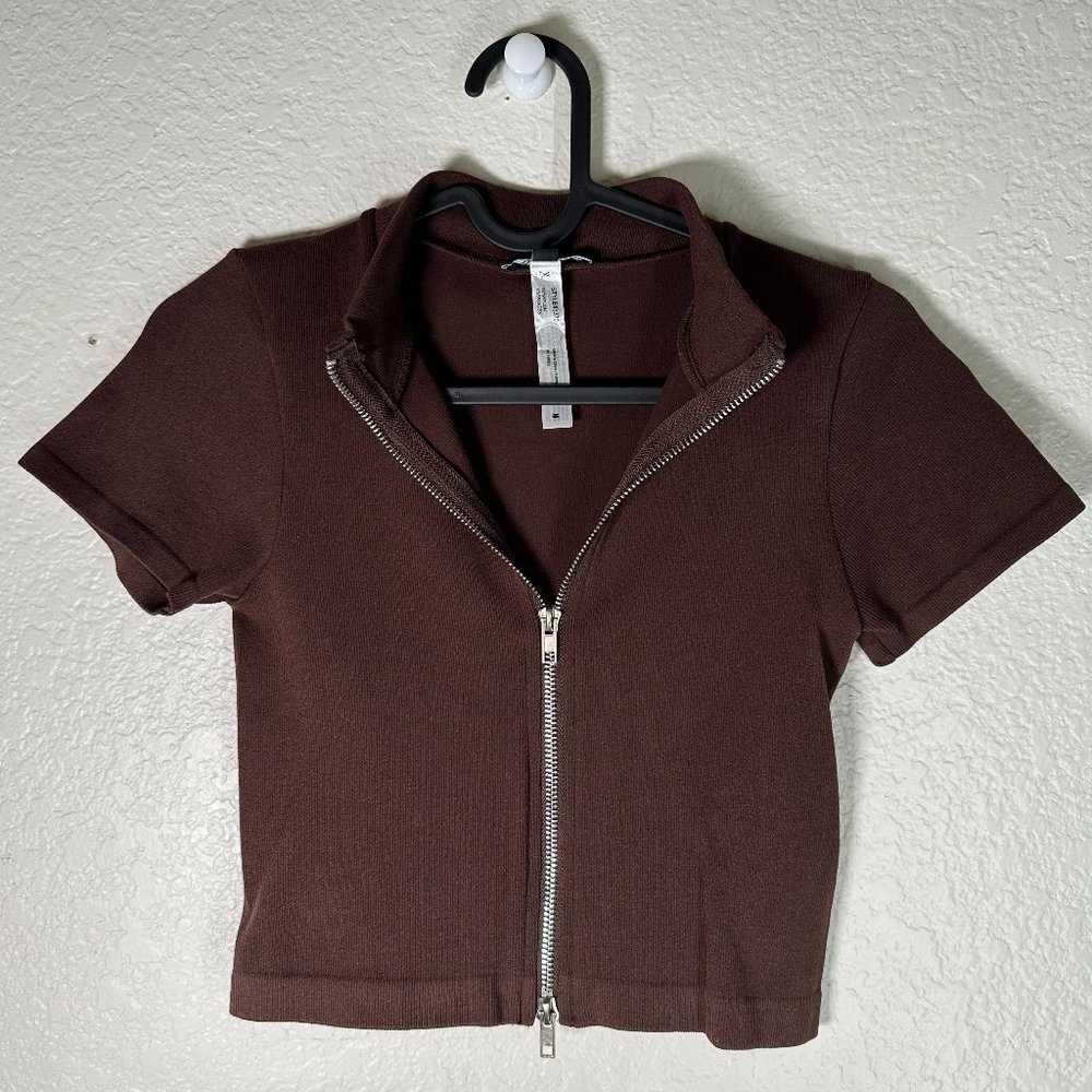 Brown Crop Top Zip Up Size M